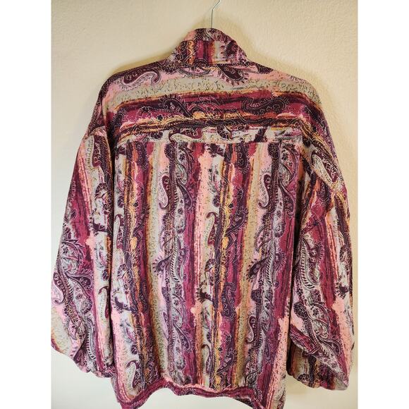 NEW CONCEPTS 100% Silk Red Paisley 90s Style Print Zip Up Jacket Womens XL - Picture 2 of 9